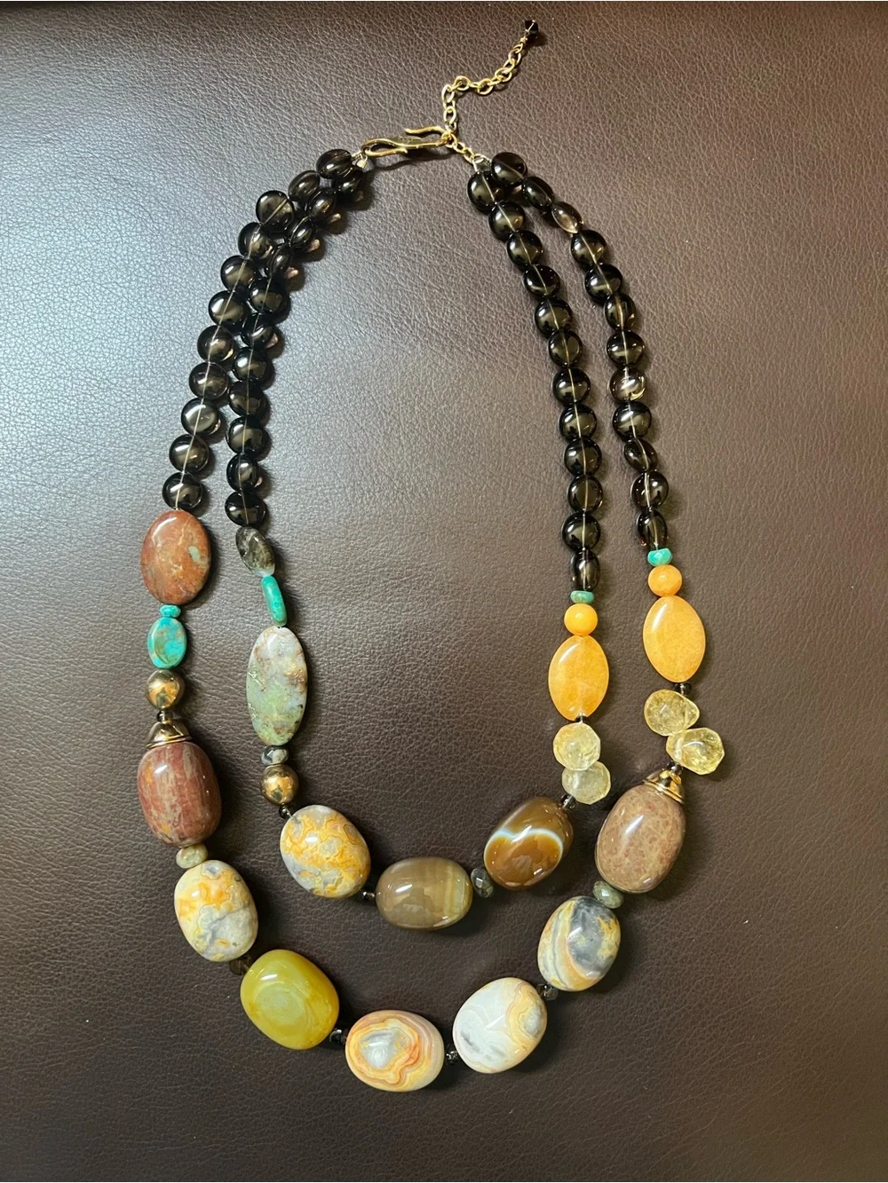 Studio Barse Necklace Two-Strand Multi-stone Beaded Brown Tan Orange
